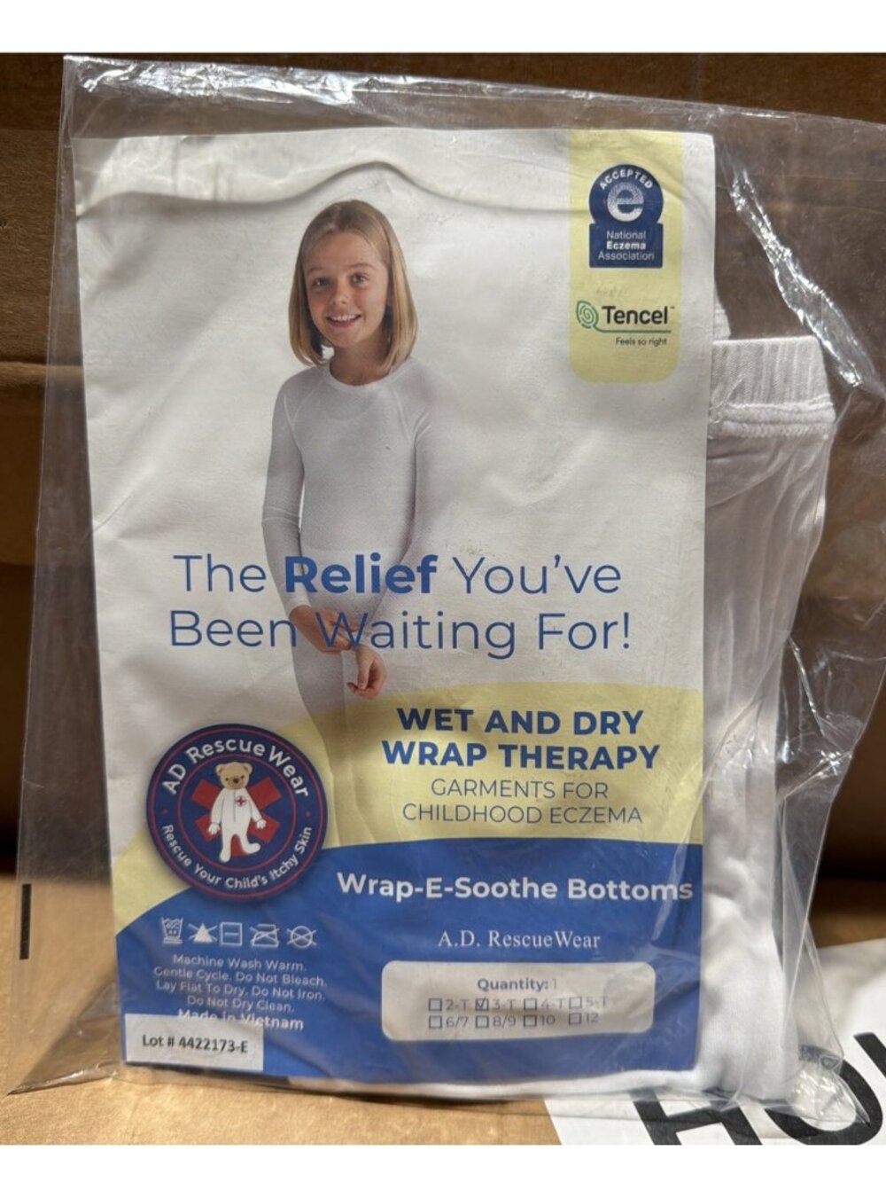 AD Rescue Wear Wrap-E-Soothe Bottoms  For Exzema Therapeutic Size Kids 3T